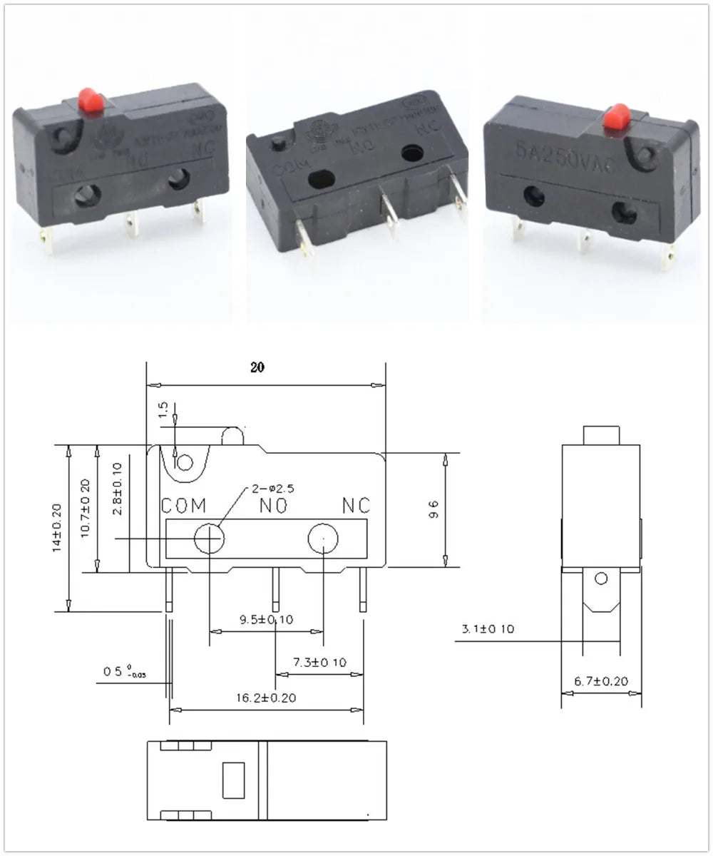 10x Mikroschalter KW11-3Z 5A 250V - Mini Endschalter NO/NC mit Rollenhebel