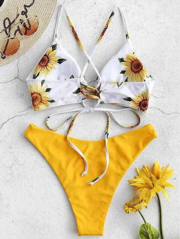 Damen Bikini Set - Sonnenblumen-Druck Schwimwear für Frauen Premium Beach Fashion