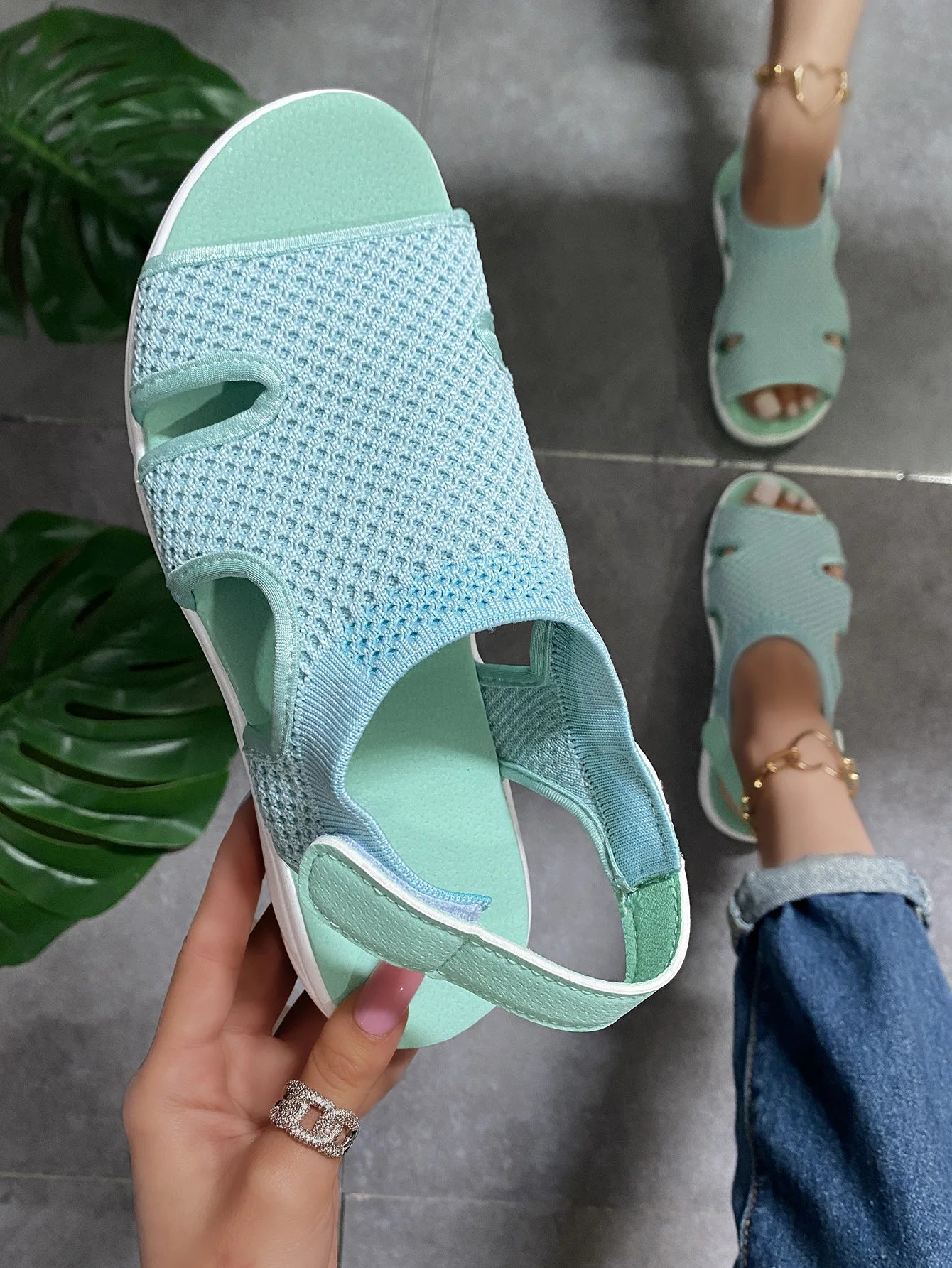 KAMUCC Sandale Sexy Strass - Große Größe EVA Flach 3cm