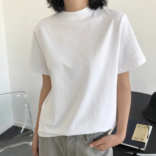 Women's Round Neck Short Sleeve T-shirt, Casual, Monochromatic, Loose, Summer