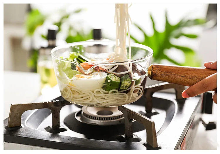 KEMORELA YS7258 Glasmilchtopf Holzgriff - 600ml 400ml Glas