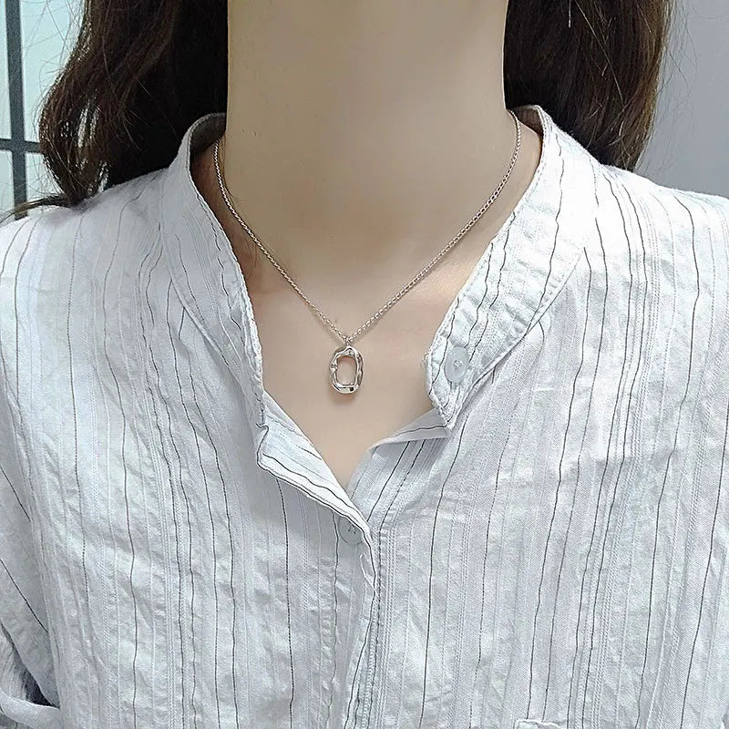 Colier cu pandantiv geometric, elegant, rotund, de culoare aurie, din argint, elegant, bijuterii fine pentru femei, nuntă, petrecere, Bijoux