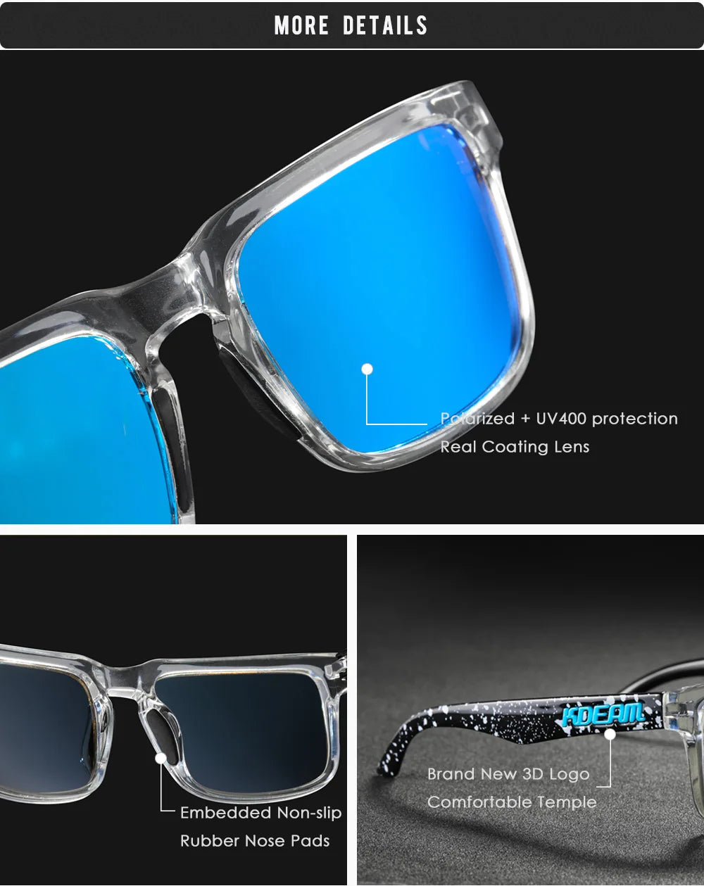 KDEAM Herren Polarisierte Sonnenbrille Quadratisch Casual Outdoor Sonnen Brille Frauen Unisex Sonnenbrille für Paare mit Neuer Verpackung