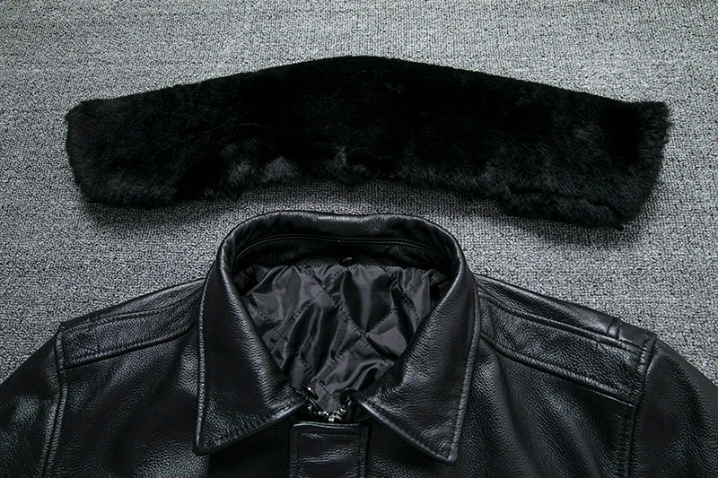 Air Force Flight Jacket Fur Collar Genuine Top Layer Cow Leather Jacket Men Black Brown Cow Coat Men's Winter Jacket