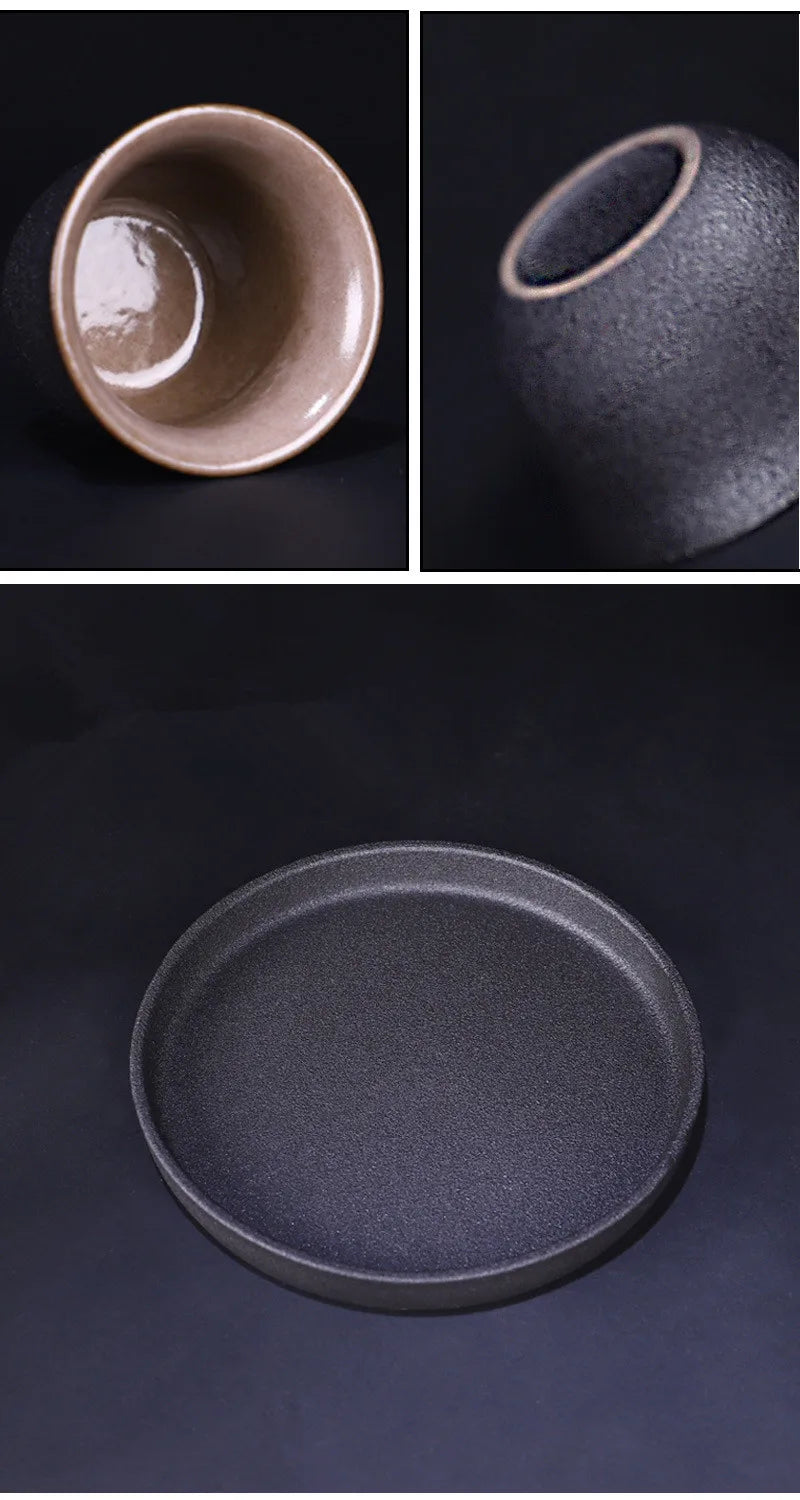 Ceramic Black Pottery Wine Set Small Wine Cup Wine Divider Glass Japanese Sake Set
