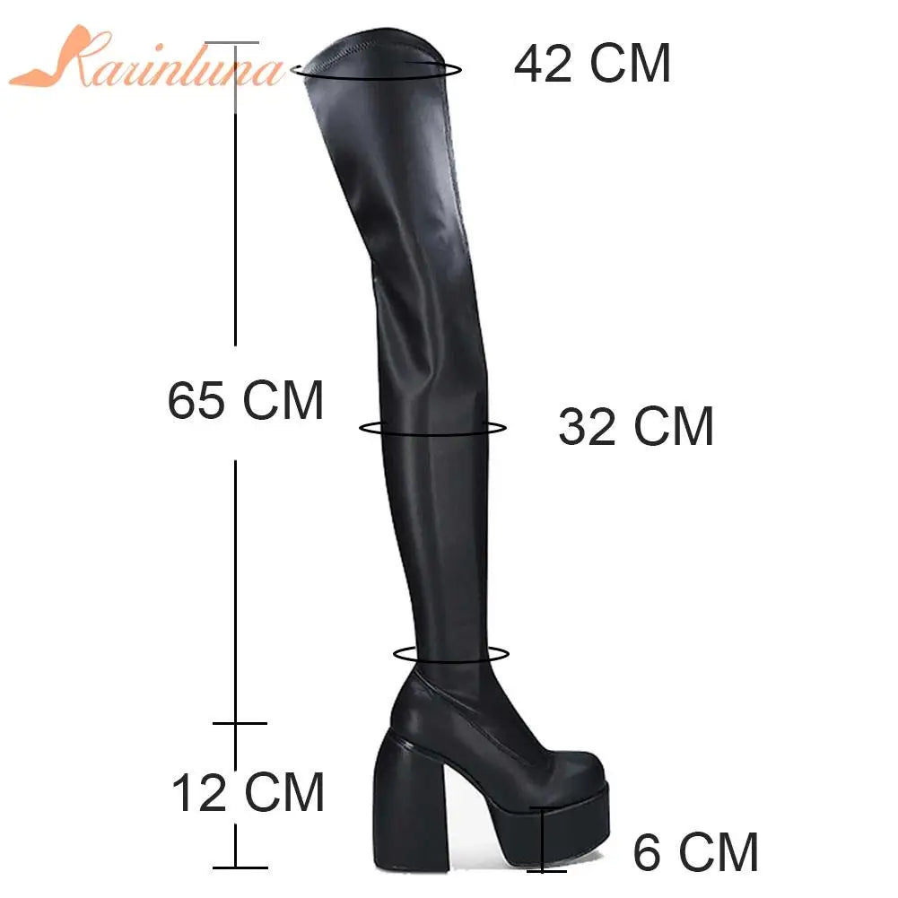 Ghete peste genunchi KarinLuna cu toc cu platformă - lungimea tijei deasupra genunchiului, înălțimea tocului 8 cm, mărime standard