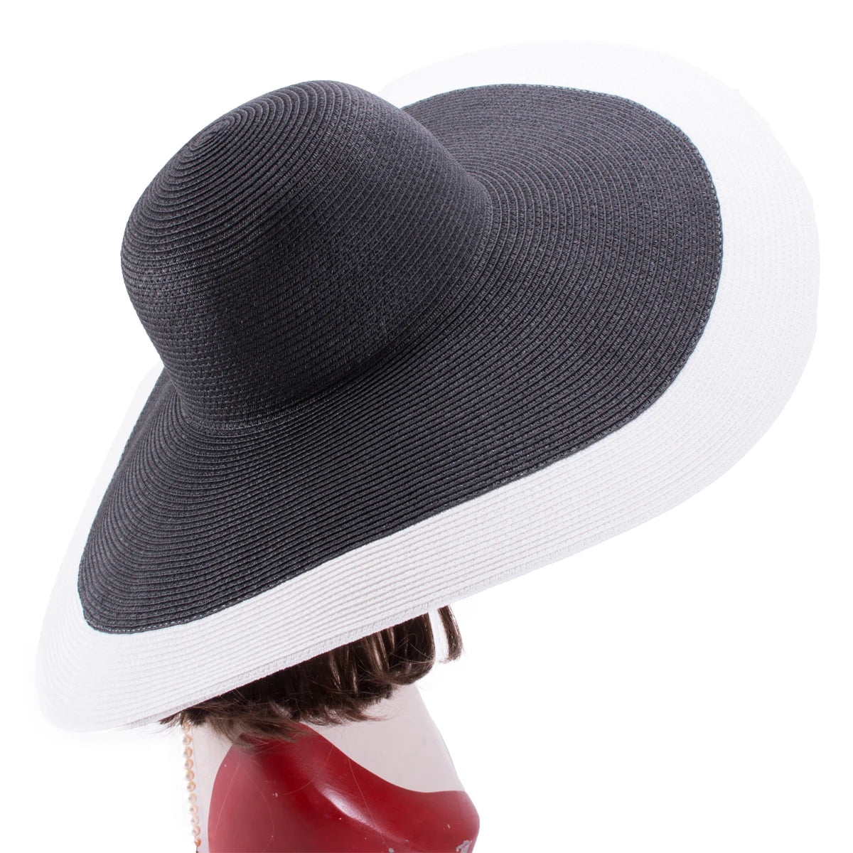 Lawliet 7.1''/18cm Faltbar Übergroß Riesig Breite Krempe Sonne Strand Stroh Hüte Hochzeit Damen Floppy Party Elegant A330