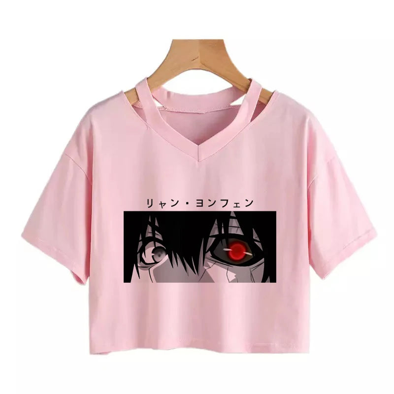 Women's T-shirt Funny anime T-shirt Gothic clothes y2k sexy Harajuku Oversize Tops-tee Ulzzang black Female Top Casual Sling Tee