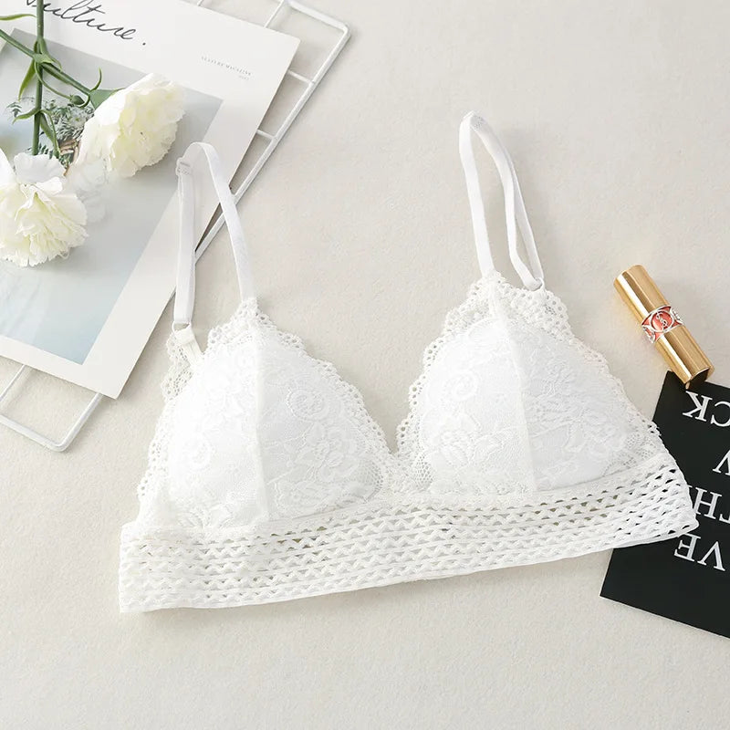 BH 2025: fenlandwell Floral Lace Bralette Girls Non-Wire Push Up Bras - For Women Soft Sexy Intimates Brassiere V-neck Lingerie Female Underwear Collection
