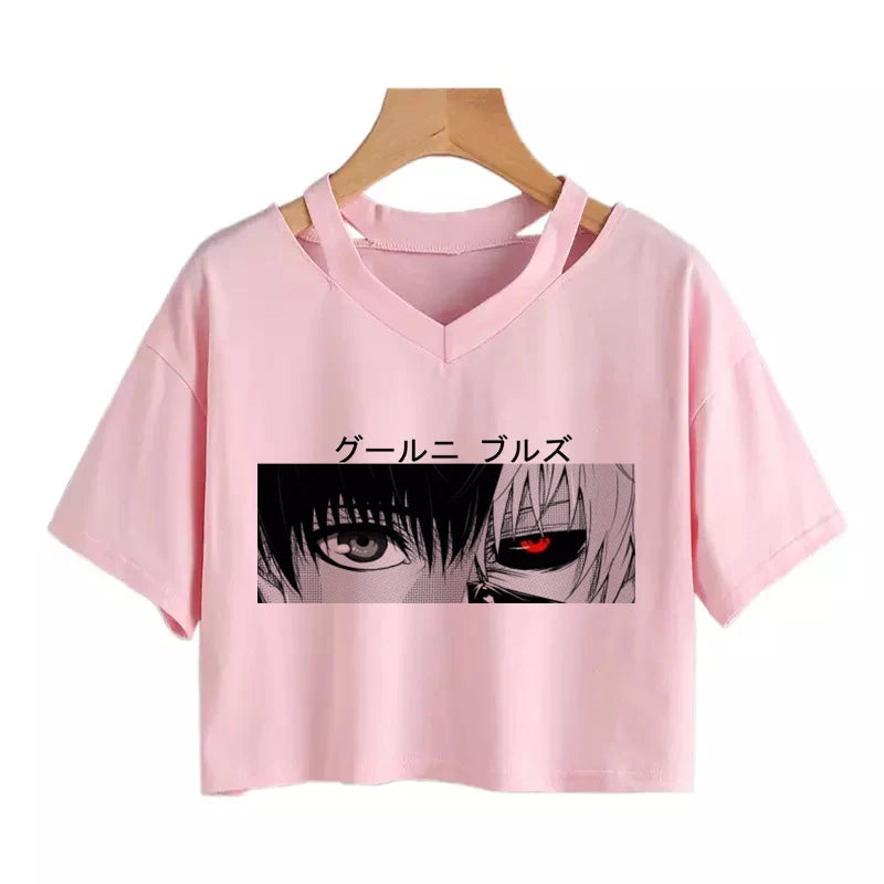 Women's T-shirt Funny anime T-shirt Gothic clothes y2k sexy Harajuku Oversize Tops-tee Ulzzang black Female Top Casual Sling Tee