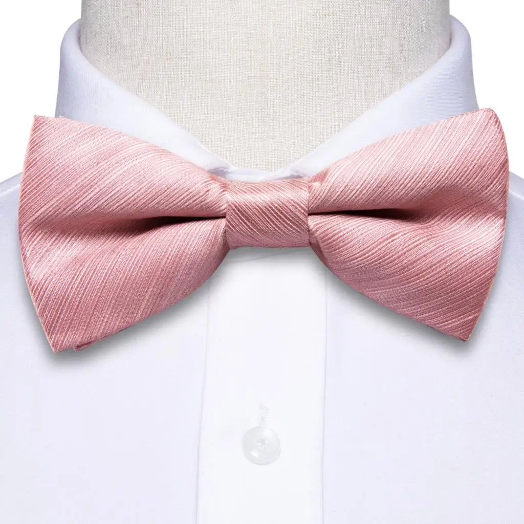 Hi-Tie Peach Pink Salmon Silk Mens Bow Tie Pocket Square Cufflinks Set Pre-tied Butterfly Knot Bowtie for Male Wedding Business