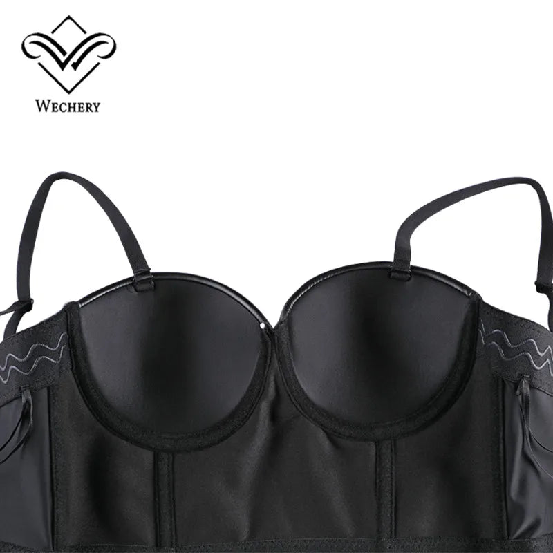 Wechery Frauen Lederkorsett Oben Crop Bustier Gothic Bra Verbesserte Unterstützung Bodice Elegant Dessous Corselet Party Kurz Camis Plus Size 6XL