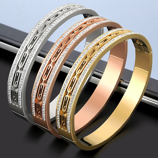 Luxus Strass Armband Hohl Graviert Geometrisch Frauen Bangle Für Männer Frauen Mode Schmuck