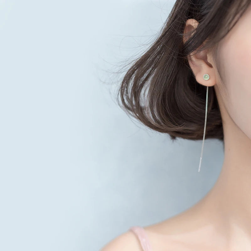 Modian Fashion Green Opal Long Chain Tassel Earring for Women Genuine 925 Sterling Silver Drop Earring Fine Jewelry 2020 New