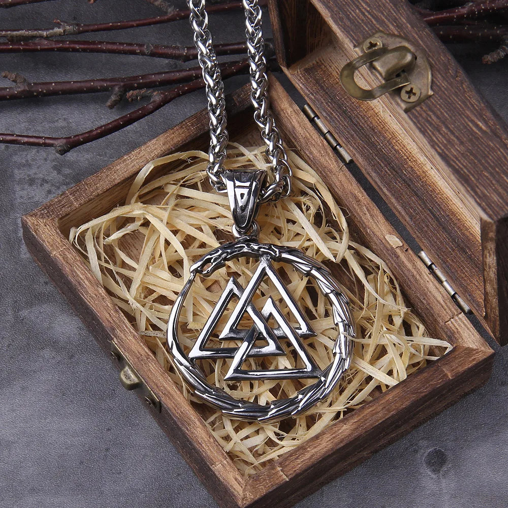 Viking dragon ouroboros necklace stainless steel valknut pendant