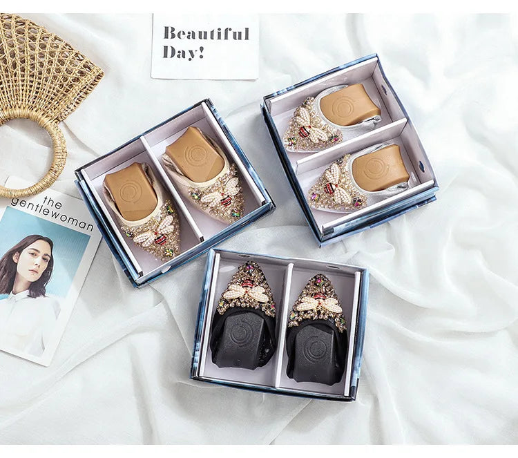 Elegant Women Shoes 2023 Spring Flats Shoes Woman Soft Comfortable Silk Rhinestone Summer Ladies Single Shoes zapatos de mujer