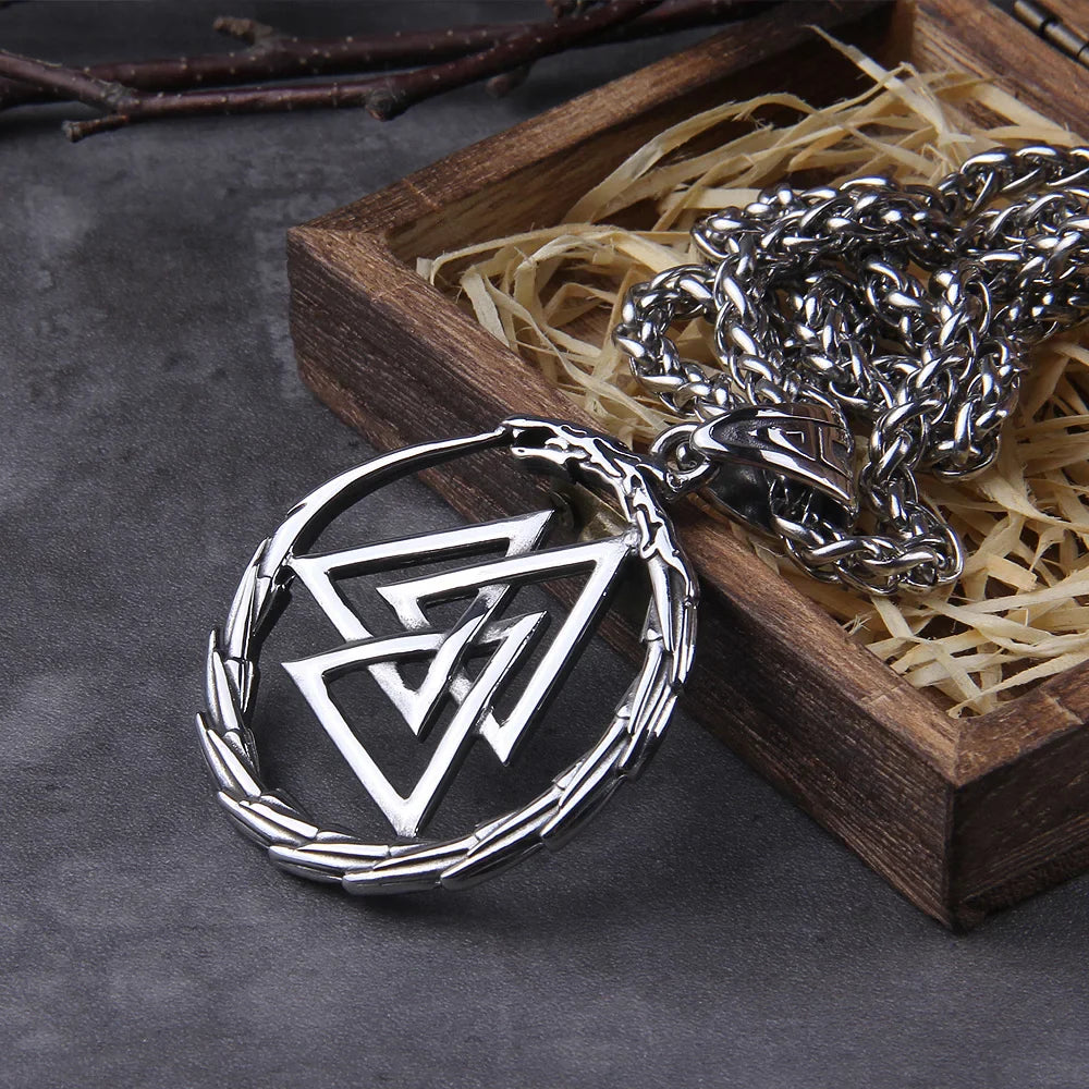 Viking dragon ouroboros necklace stainless steel valknut pendant