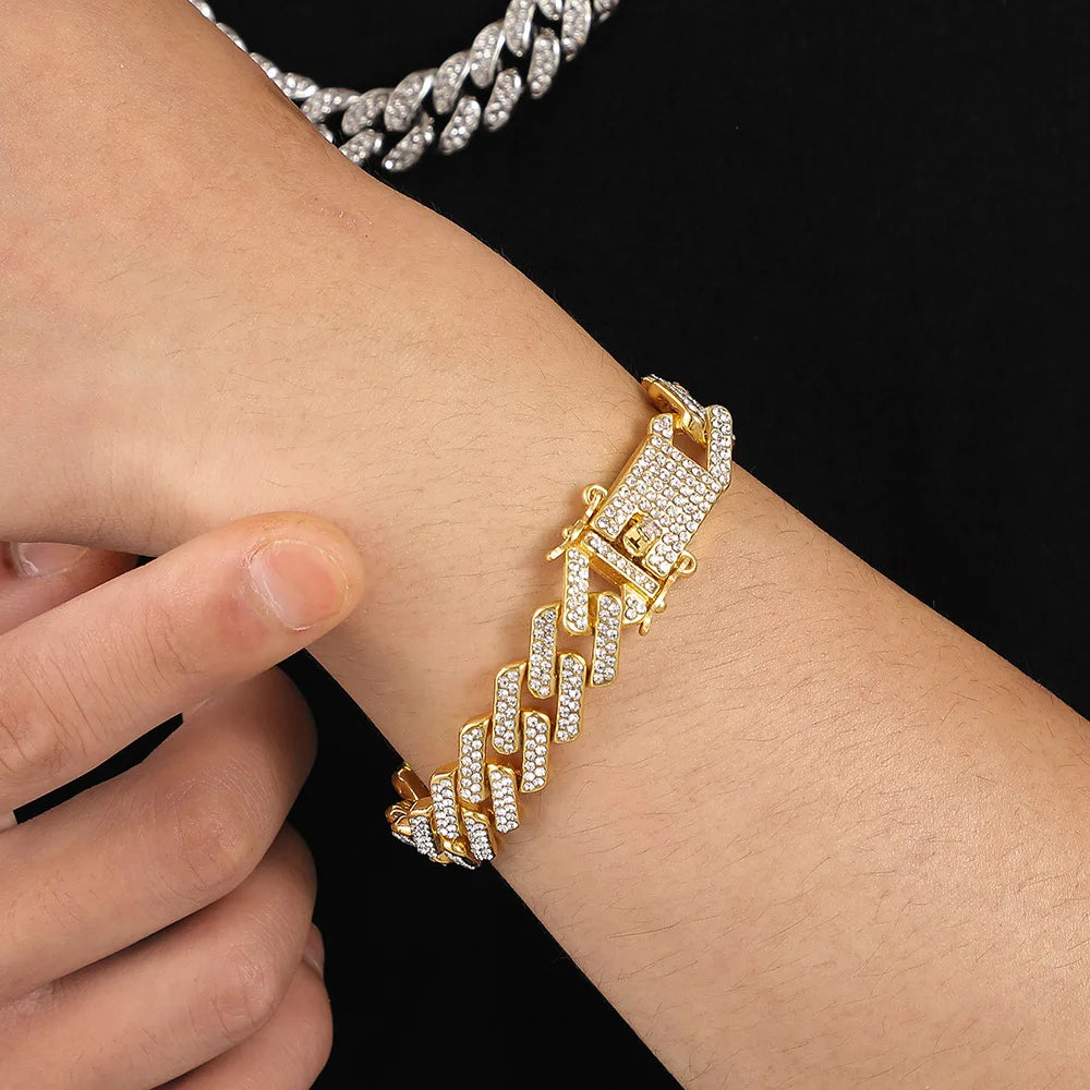 Luxus Mode Punk Strass Armband Für Frauen Männer Hiphop Cuban Link Armbänder Einfach Design Golden Silber Farbe Schmuck Geschenk