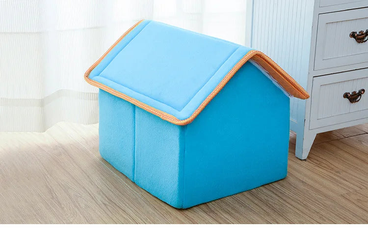 Winter Pet House Foldable Bed With Mat Soft Leopard Dog Puppy Sofa Cushion House Kennel Nest Dog Cat Bed For Small Medium Dogs