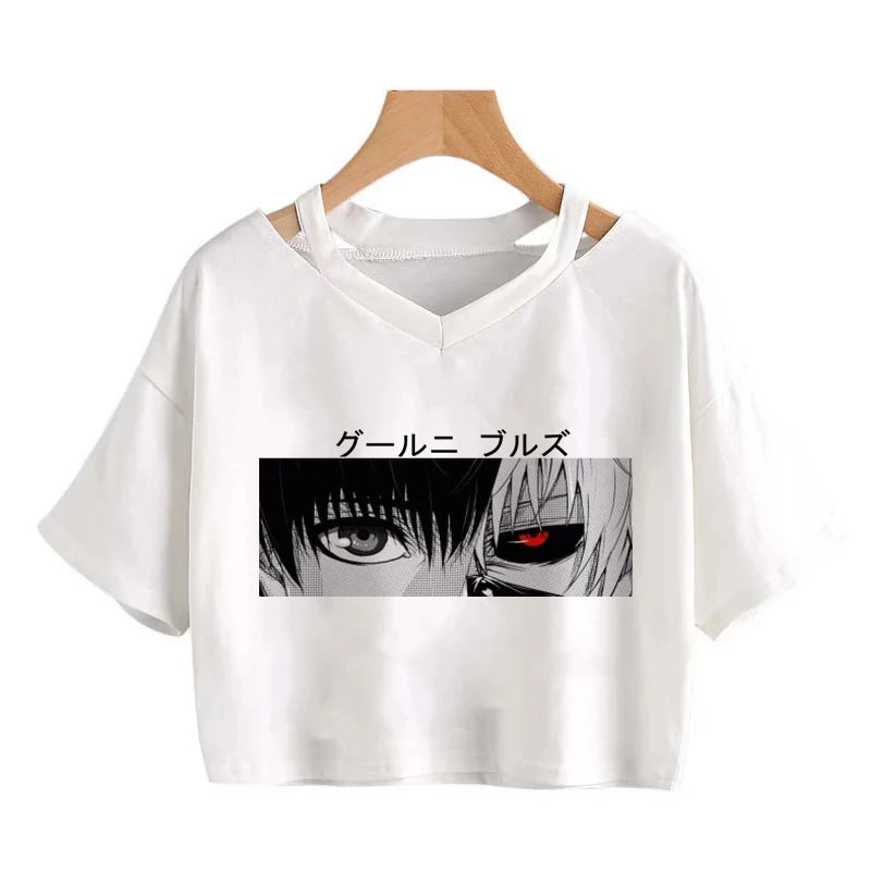 Women's T-shirt Funny anime T-shirt Gothic clothes y2k sexy Harajuku Oversize Tops-tee Ulzzang black Female Top Casual Sling Tee
