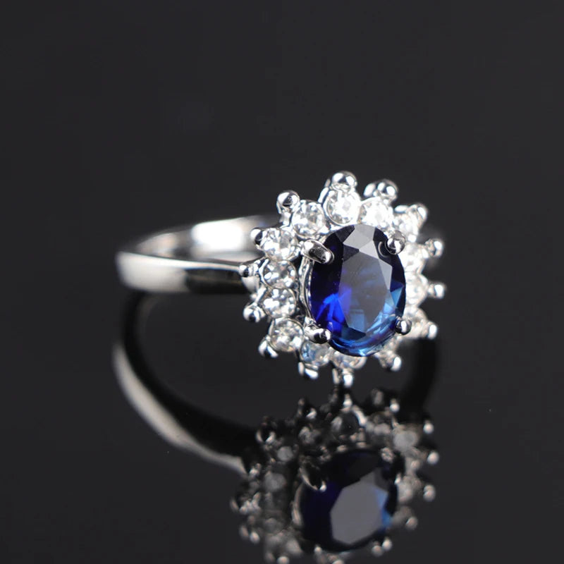 Carofeez Luxury Blue/Whtie Zircon Women Rings Cute Flower Ring For Women Fashion Jewelry Accessories Wedding Statement Girl Gift
