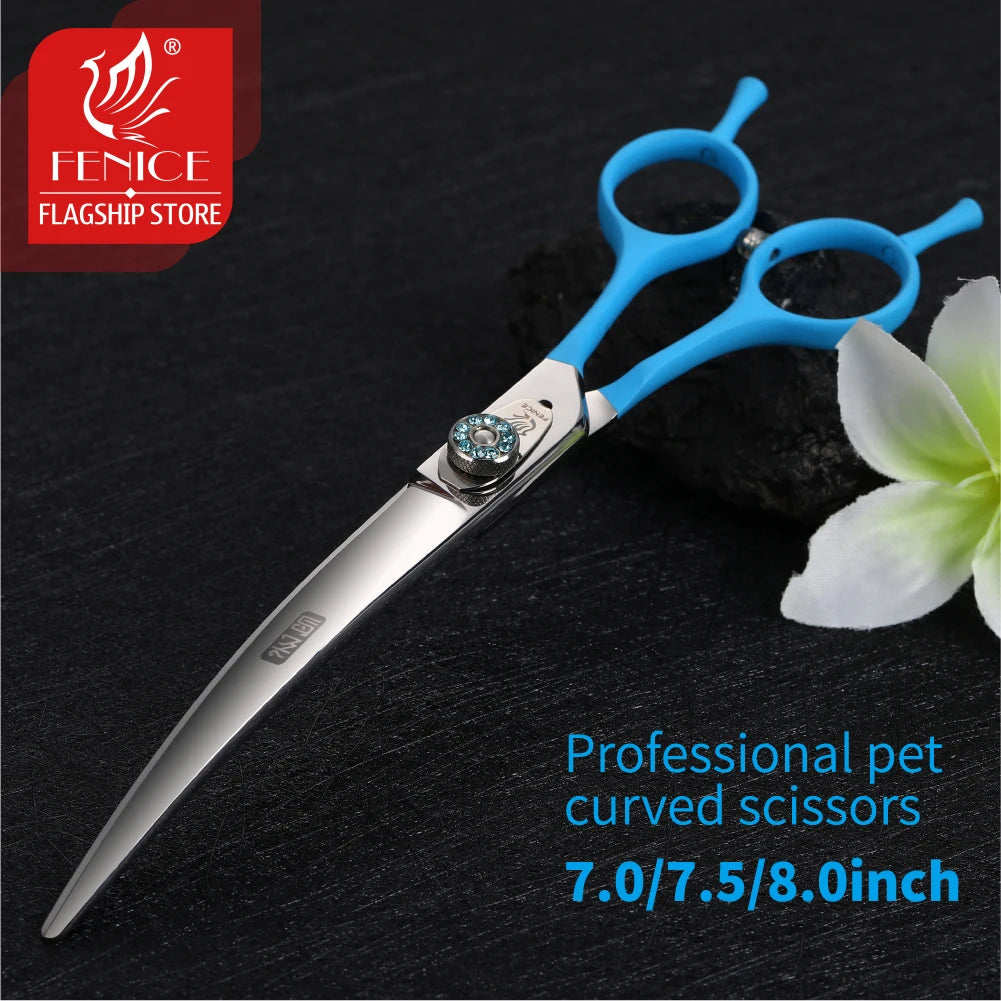 Fenice Professionell Schwarz Pflege Schere 2025: 7.0-8.0 Zoll Gebogen JP 440C Edelstahl - Teddy Pomeranian Hunde Haustier Pflege Werkzeuge Grooming