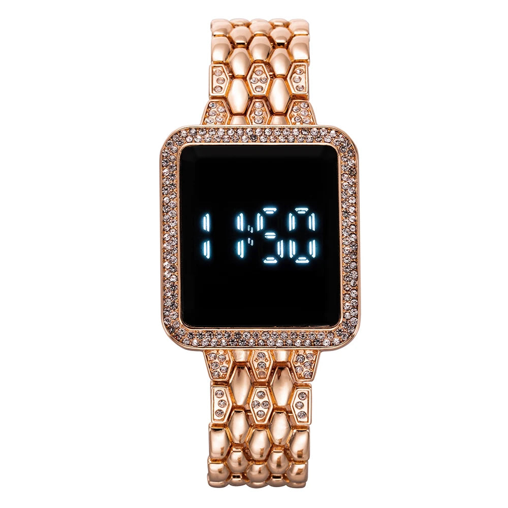 Damen Uhr 2025 Top Luxus Strass Rosegold Armbanduhr Für Frauen Mode Stahl Damen Armbanduhren Elektronisch Uhr