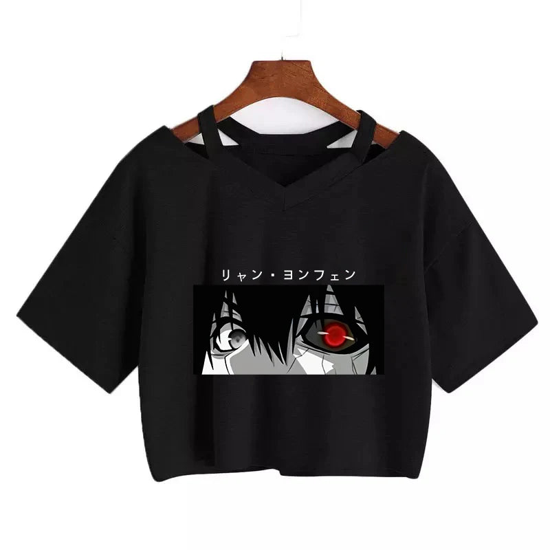 Women's T-shirt Funny anime T-shirt Gothic clothes y2k sexy Harajuku Oversize Tops-tee Ulzzang black Female Top Casual Sling Tee