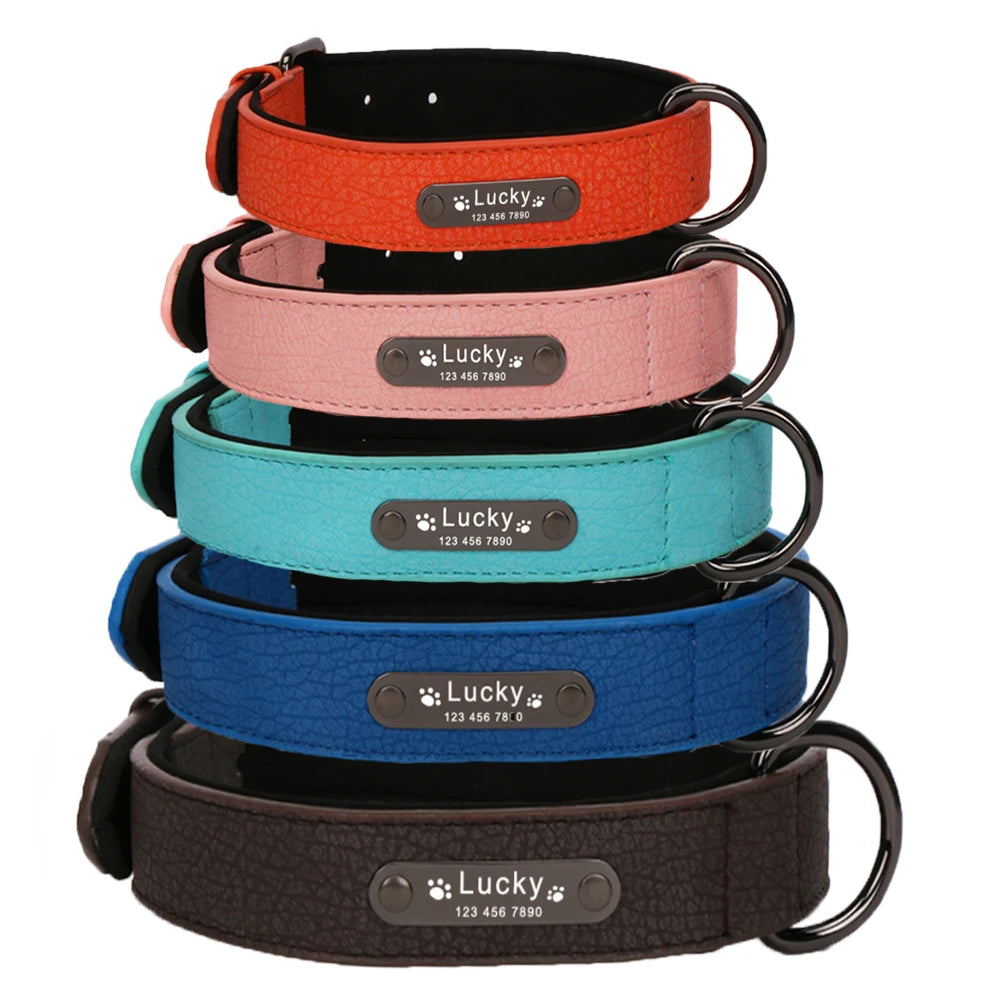 Anpassen Luxus Große Kleine Big Hund Halsband Leder Personalisiert, Breit Leder Personalisiert Halsband für Hunde Name Graviert