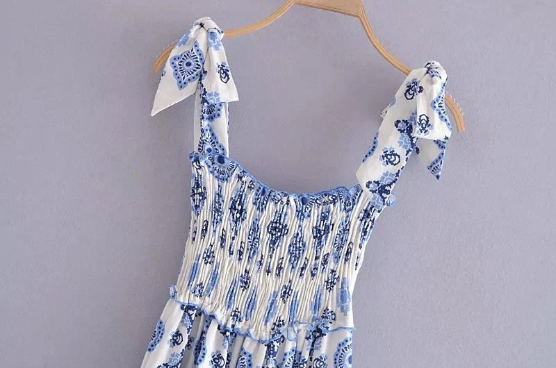 Blue Floral Embroidey Summer Beach Dress Women Casual Holiday Bohemian Dress Boho Sundress Maxi Long Vestidos Fashion Clothes