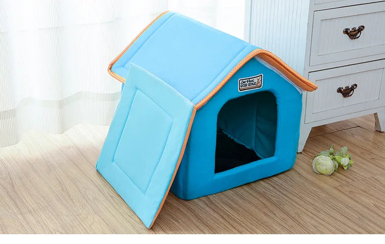 Winter Pet House Foldable Bed With Mat Soft Leopard Dog Puppy Sofa Cushion House Kennel Nest Dog Cat Bed For Small Medium Dogs