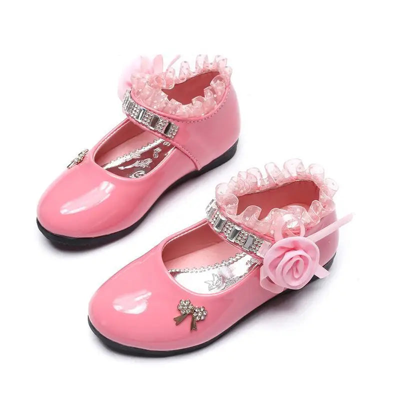 Blumen Mädchen Schuhe 2025 - Frühling Herbst Prinzessin Spitze PU Leder - Süße Schleife Strass 3-11 Jahre Kleinkind