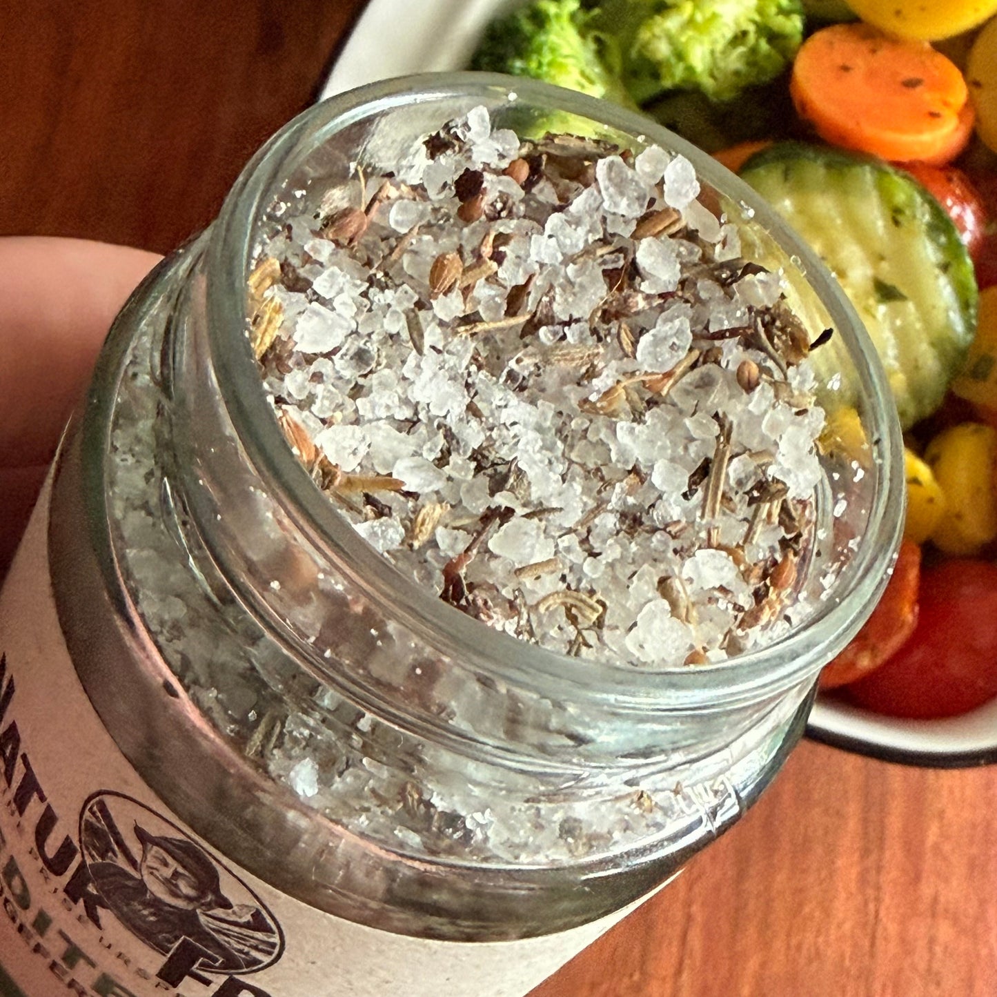 Sare mediteraneană Naturfranz cu arome de plante: rozmarin, busuioc, cimbru, anason, flori de lavandă - 250 g granulație fină