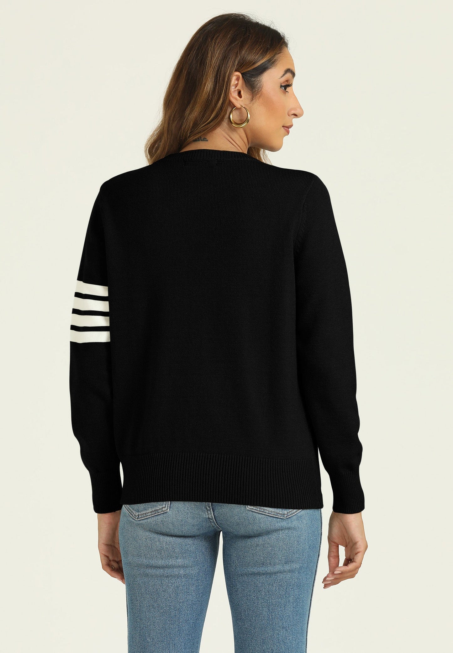 Stripe Pattern Jumper Top In Black
