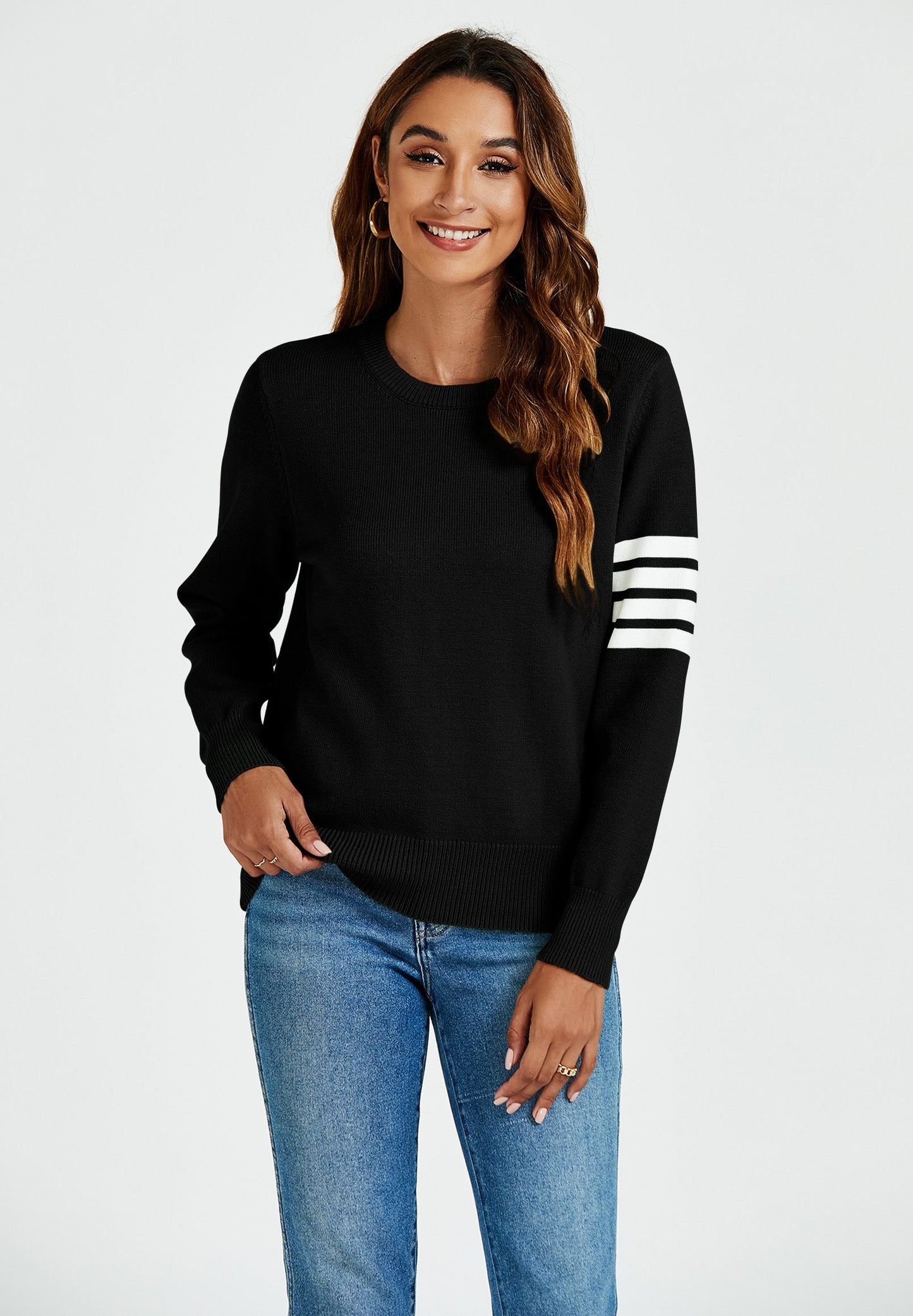 Stripe Pattern Jumper Top In Black