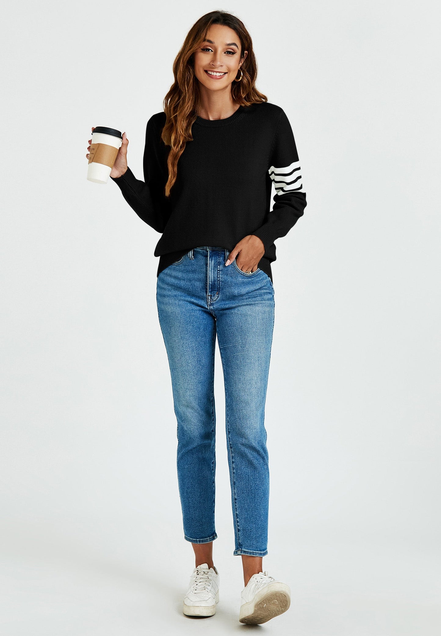 Stripe Pattern Jumper Top In Black
