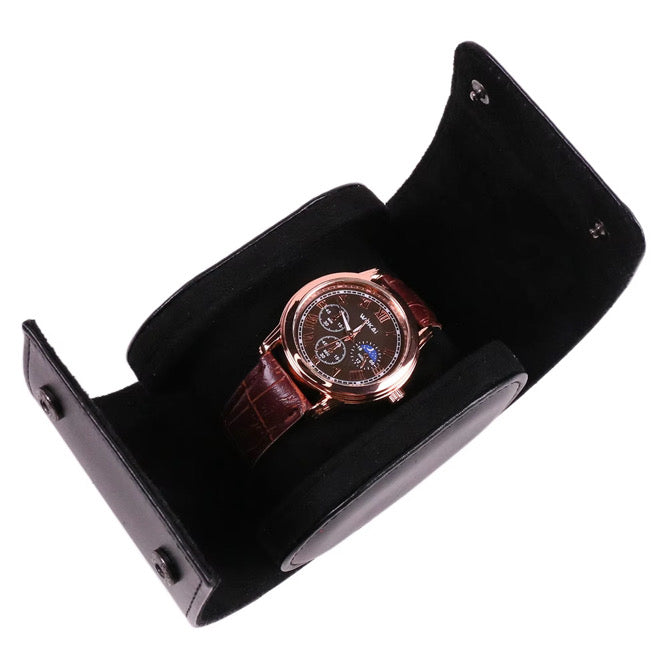 Uhrenrolle PU Leder Braun & Schwarz – Reise Uhrenetui Aufbewahrung für Armbanduhren