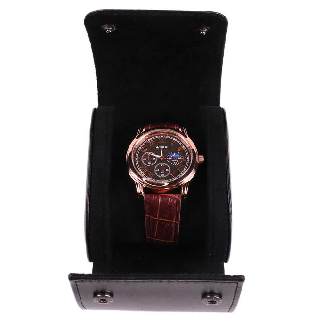 Uhrenrolle PU Leder Braun & Schwarz – Reise Uhrenetui Aufbewahrung für Armbanduhren