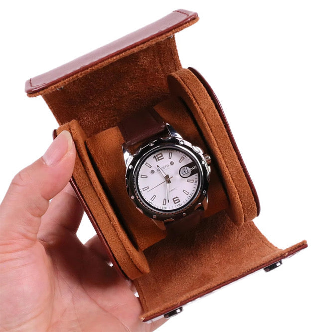 Uhrenrolle PU Leder Braun & Schwarz – Reise Uhrenetui Aufbewahrung für Armbanduhren