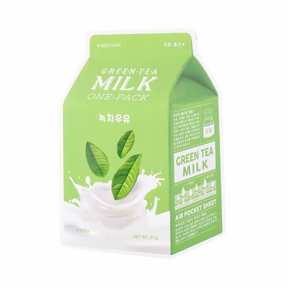 A'PIEU Milk One-Pack Facemask Green Tea - Inhalt 23 g, Größe 17x20 cm