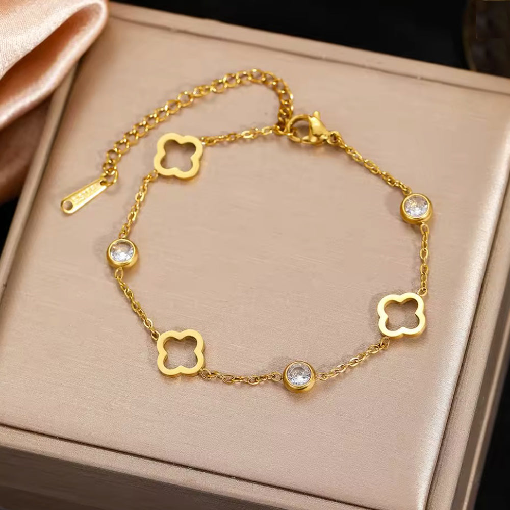 EdelGlanz Glückskettchen Verstellbares Edelstahlarmband - Größe 16+5 cm