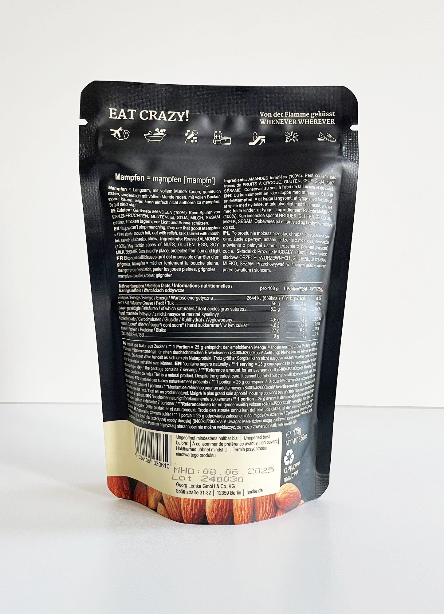 Migdale Lemke Munch la flacără deschisă - Capacitate 200 g, Performanță deschisă, Dimensiune compactă