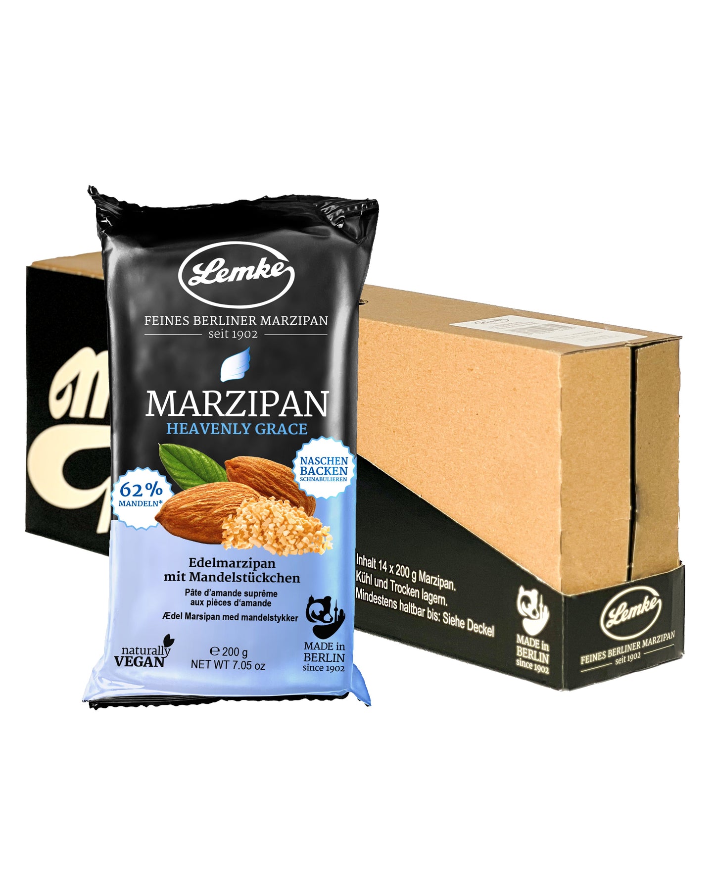 Marțipan Lemke Fine Berlin - 62% conținut de migdale, 8% bucăți de migdale, vegan