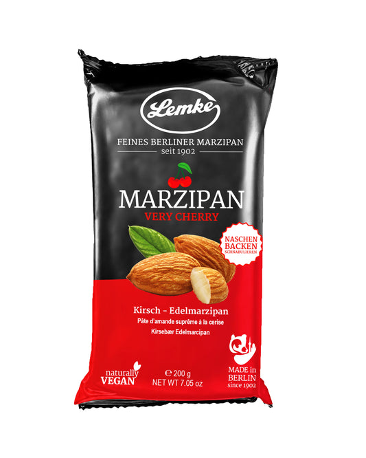 Marcepan Lemke Fine Berlin o smaku wiśniowym - masa netto 150 g, wegański, odpowiedni do pieczenia