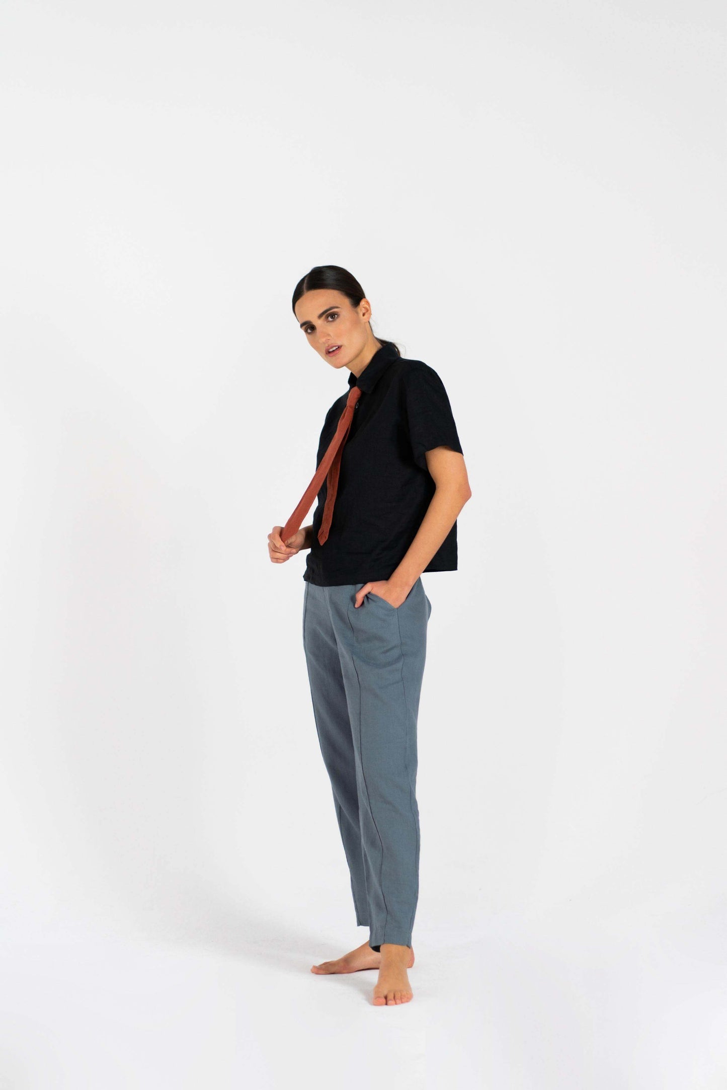 Koszula lniana z krawatem