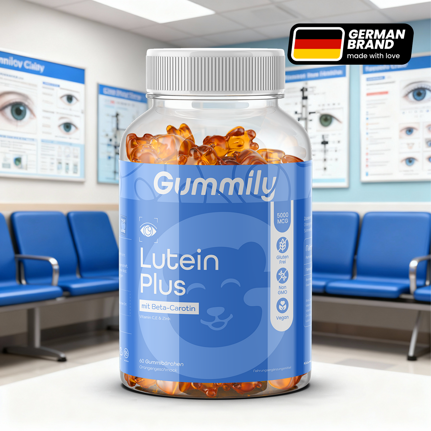 LuteinGlo Gummis Augenpflege - 5 Mg Lutein, Beta-Carotin 39 Mcg, Vegan