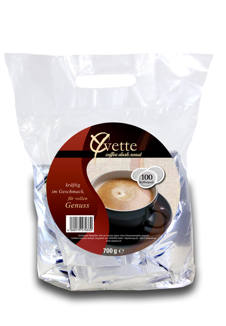 Yvette Kaffee Dark Kaffeepads Intensives Aroma - Inhalt 100 Pads (4x25), Kompatibel Mit Padmaschinen