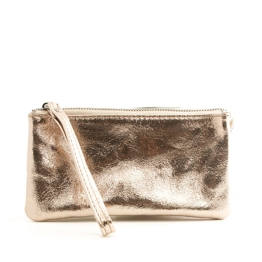 Leder Portmonee im Clutch Stiel Gold