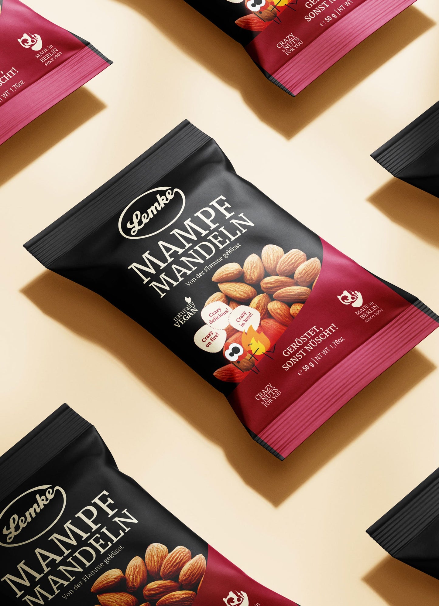 Migdały Lemke Munch prażone na otwartym ogniu - pojemność 50 g bez tłuszczu