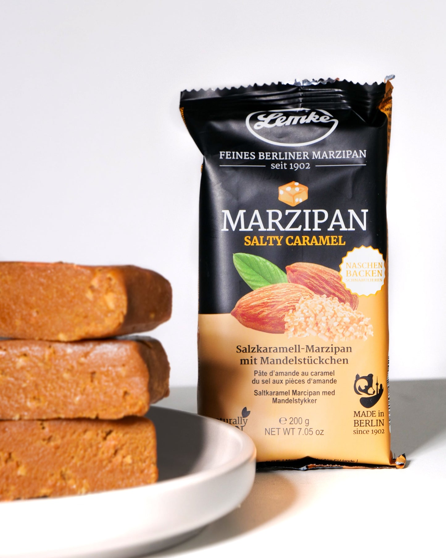 Marțipan Lemke Caramel Sărat Fin - 200g Potrivit pentru Ciocolată Vegană